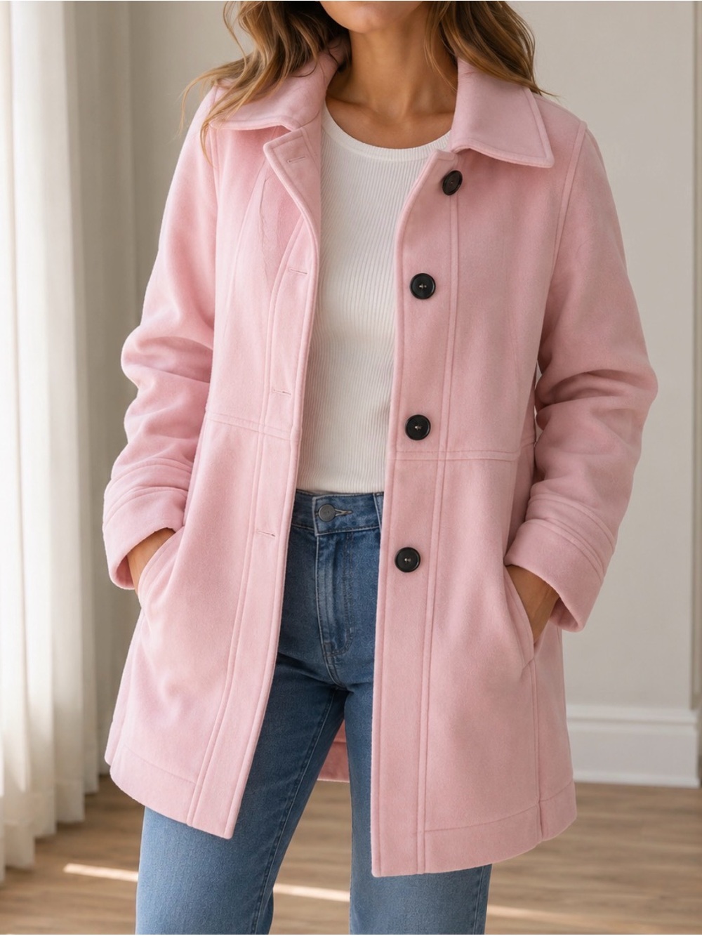 Worthington Light Pink Button-Front Pea Coat
